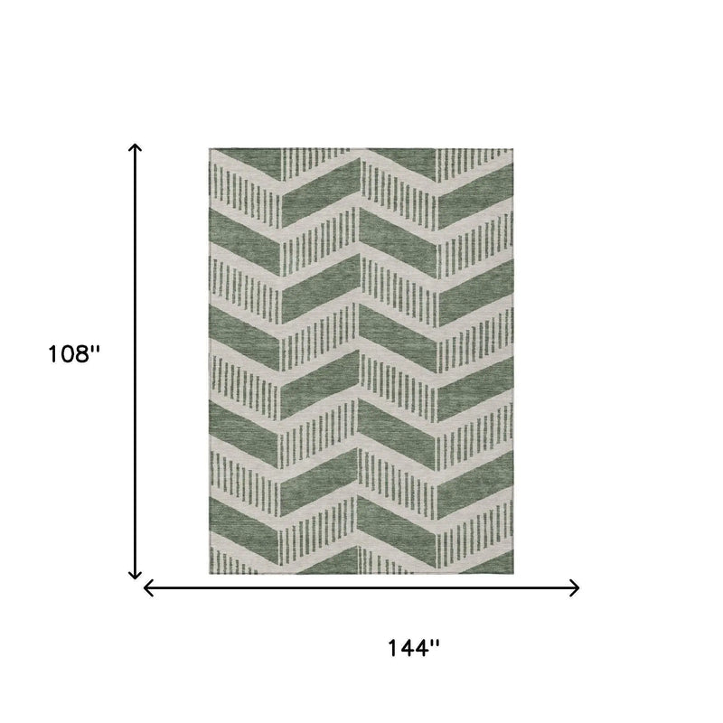 9' X 12' Green And Ivory Geometric Washable Indoor Outdoor Area Rug Homeroots Outdoor