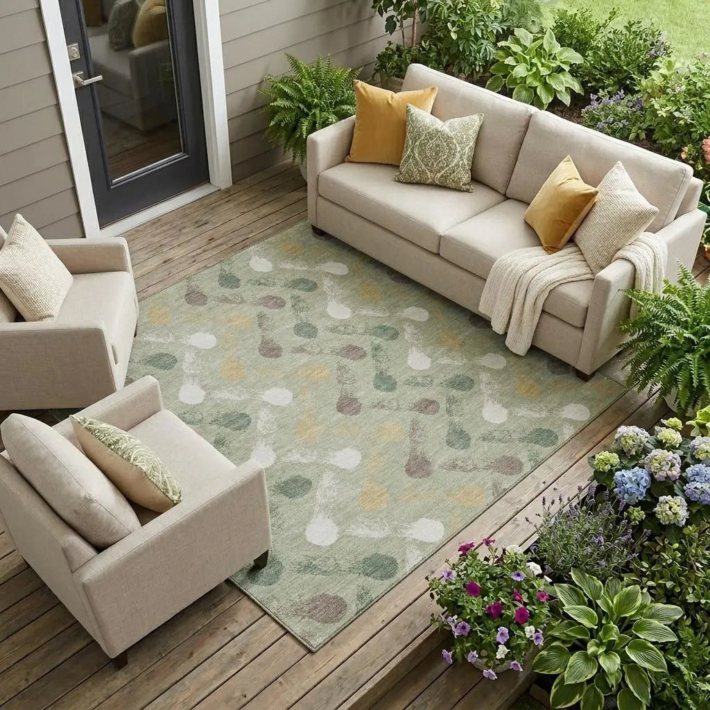 9' X 12' Green And Ivory Geometric Washable Indoor Outdoor Area Rug Homeroots Outdoor