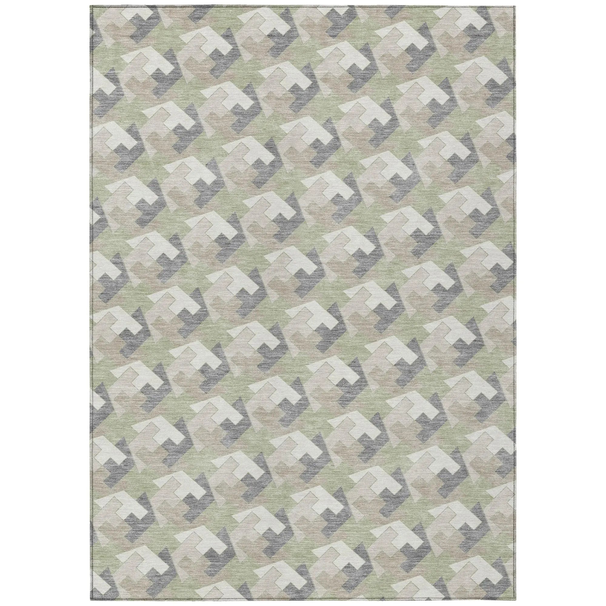 9' X 12' Green And Ivory Geometric Washable Indoor Outdoor Area Rug Homeroots Outdoor