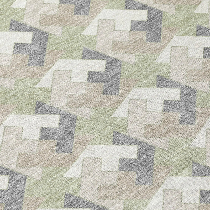 9' X 12' Green And Ivory Geometric Washable Indoor Outdoor Area Rug Homeroots Outdoor