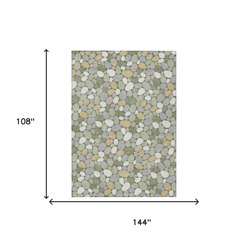 9' X 12' Green And Ivory Geometric Washable Indoor Outdoor Area Rug Homeroots Outdoor