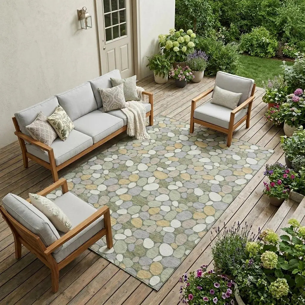 9' X 12' Green And Ivory Geometric Washable Indoor Outdoor Area Rug Homeroots Outdoor