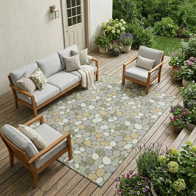 9' X 12' Green And Ivory Geometric Washable Indoor Outdoor Area Rug Homeroots Outdoor