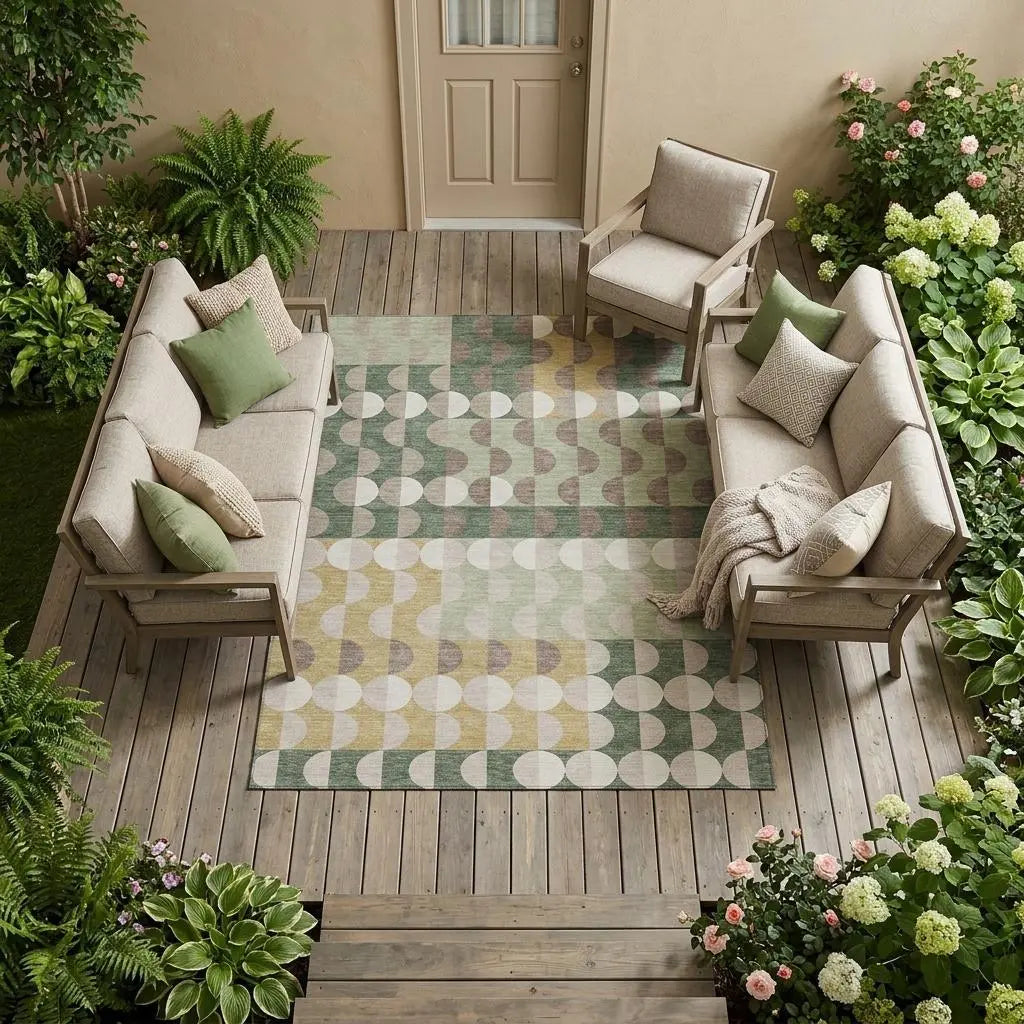 9' X 12' Green And Ivory Geometric Washable Indoor Outdoor Area Rug Homeroots Outdoor