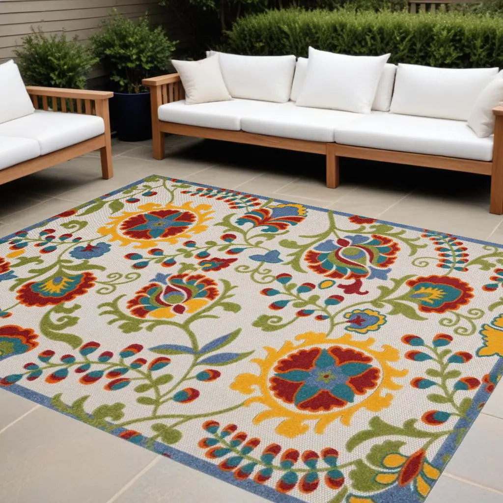 9' X 12' Green And Ivory Indoor Outdoor Area Rug Homeroots Outdoor