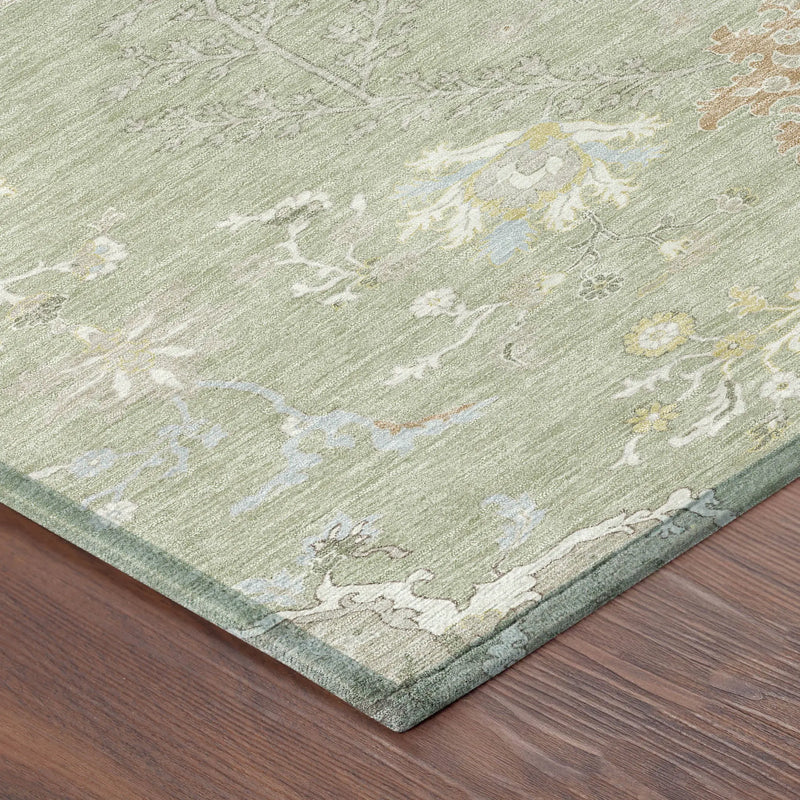 9' X 12' Green And Ivory Oriental Washable Indoor Outdoor Area Rug Homeroots Outdoor