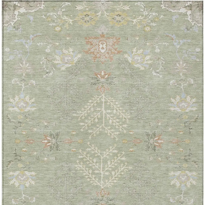 9' X 12' Green And Ivory Oriental Washable Indoor Outdoor Area Rug Homeroots Outdoor