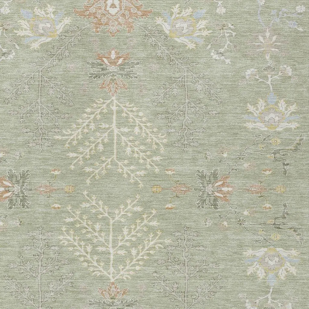 9' X 12' Green And Ivory Oriental Washable Indoor Outdoor Area Rug Homeroots Outdoor