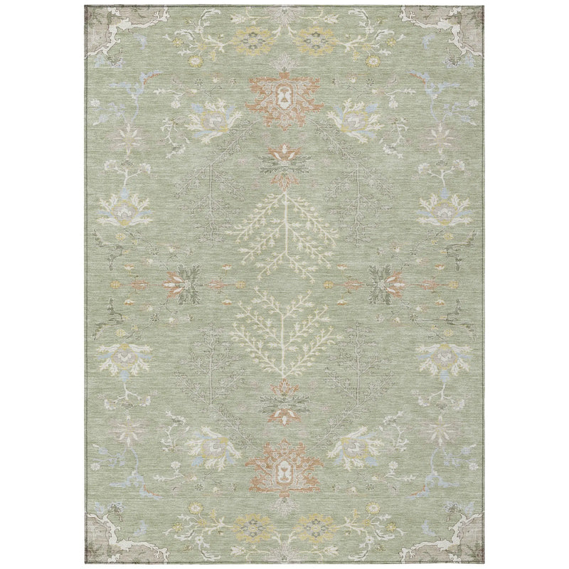 9' X 12' Green And Ivory Oriental Washable Indoor Outdoor Area Rug Homeroots Outdoor