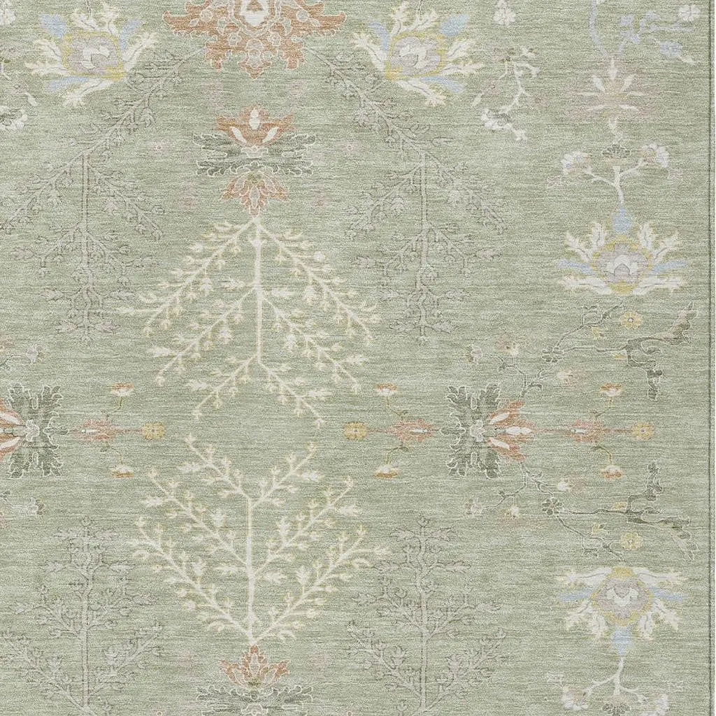 9' X 12' Green And Ivory Oriental Washable Indoor Outdoor Area Rug Homeroots Outdoor