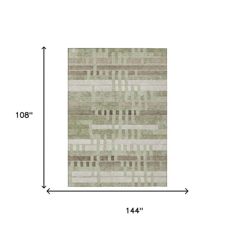 9' X 12' Green And Ivory Striped Washable Indoor Outdoor Area Rug Homeroots Outdoor