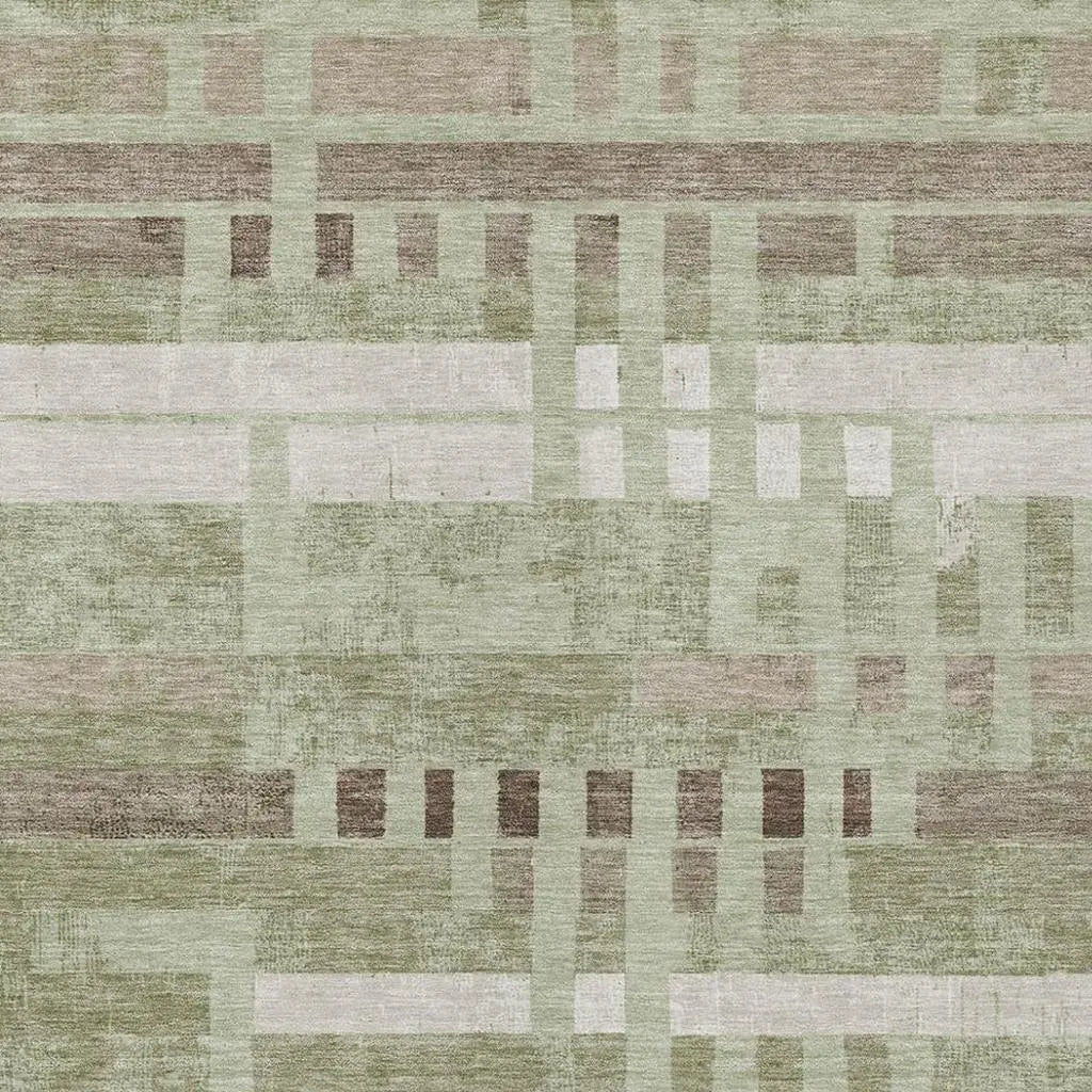 9' X 12' Green And Ivory Striped Washable Indoor Outdoor Area Rug Homeroots Outdoor