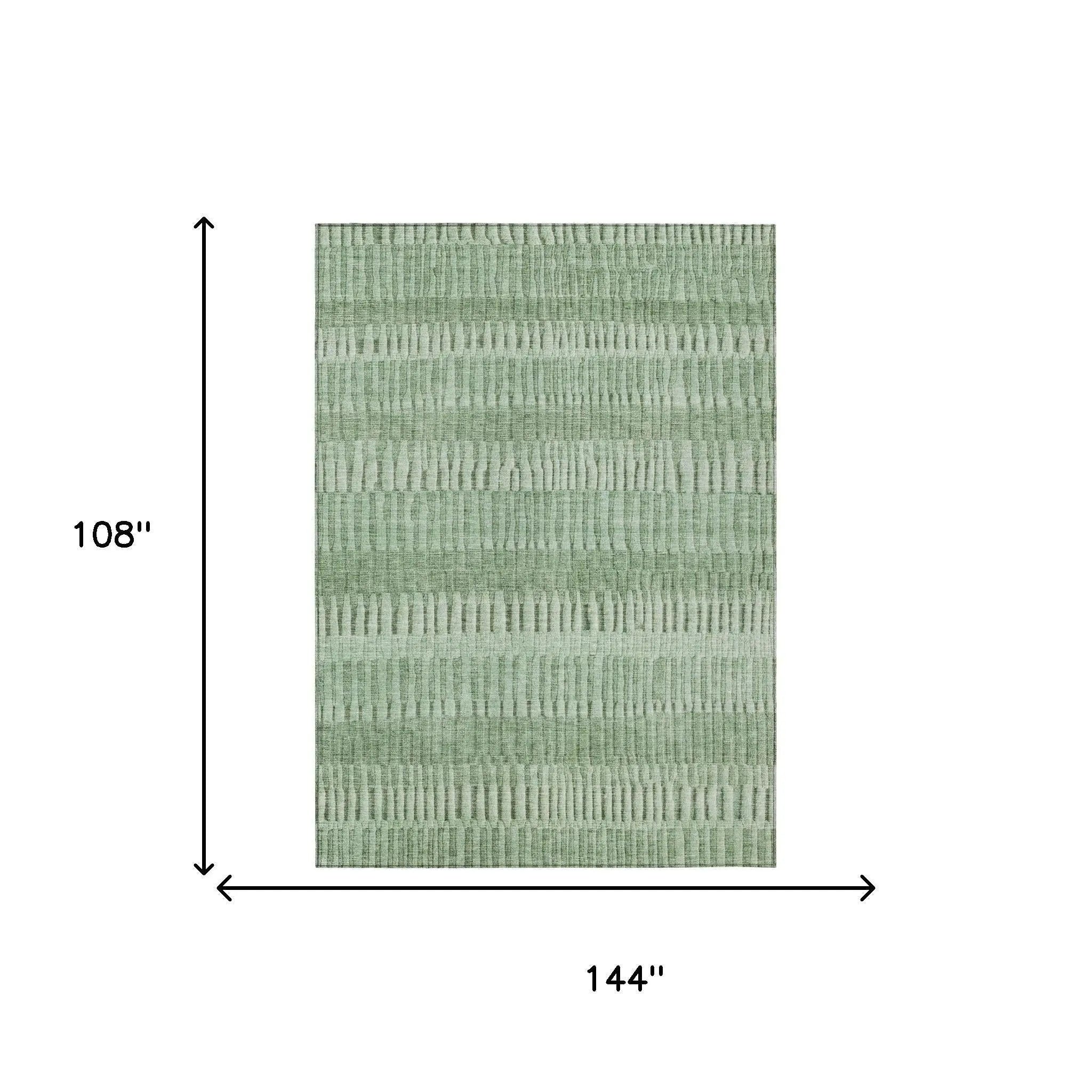 9' X 12' Green And Ivory Striped Washable Indoor Outdoor Area Rug Homeroots Outdoor