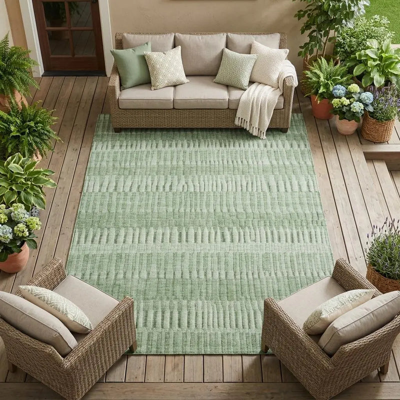 9' X 12' Green And Ivory Striped Washable Indoor Outdoor Area Rug Homeroots Outdoor