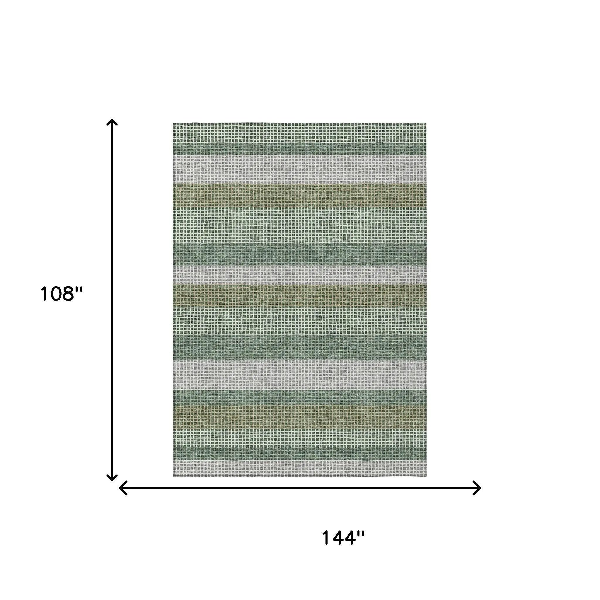 9' X 12' Green And Ivory Striped Washable Indoor Outdoor Area Rug Homeroots Outdoor