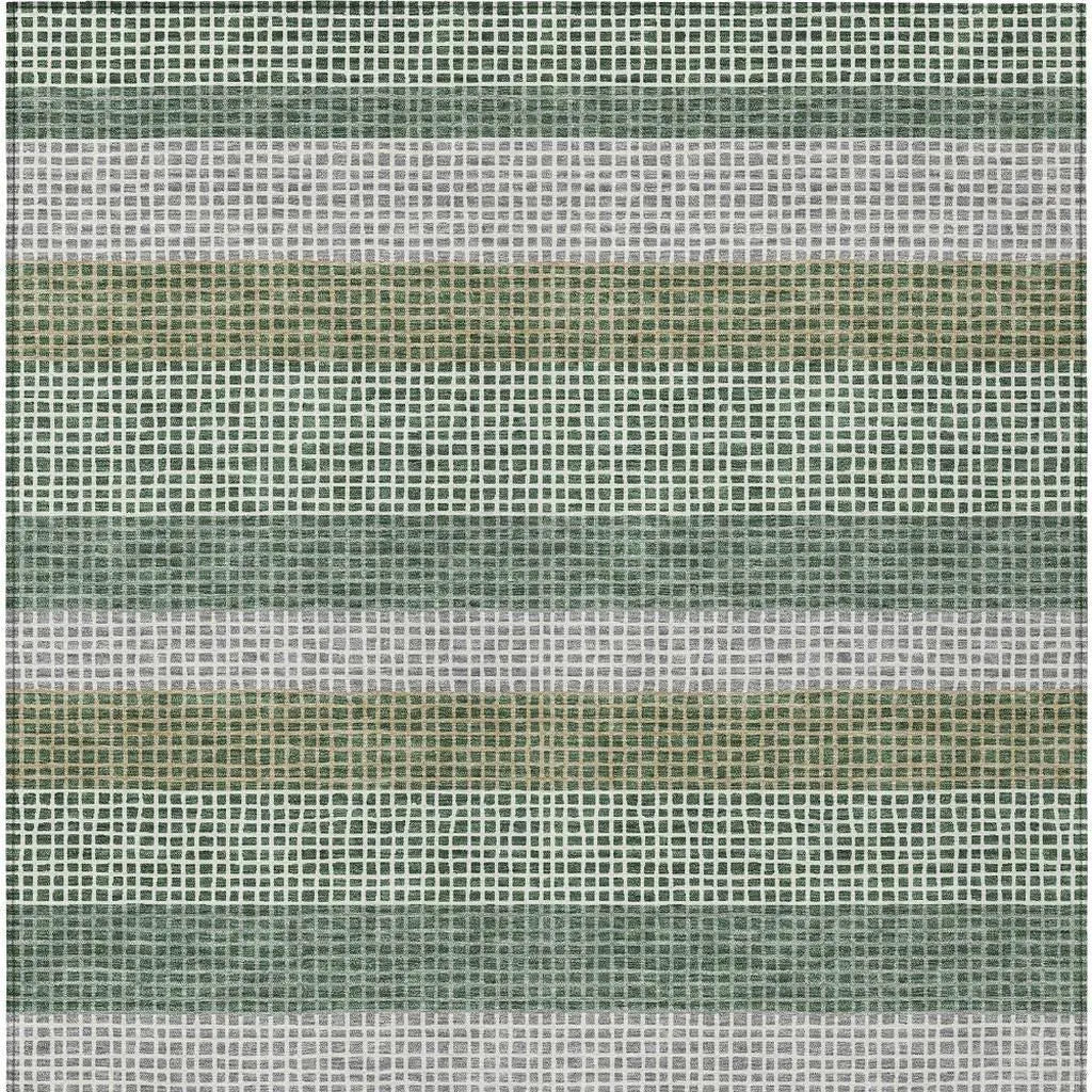 9' X 12' Green And Ivory Striped Washable Indoor Outdoor Area Rug Homeroots Outdoor