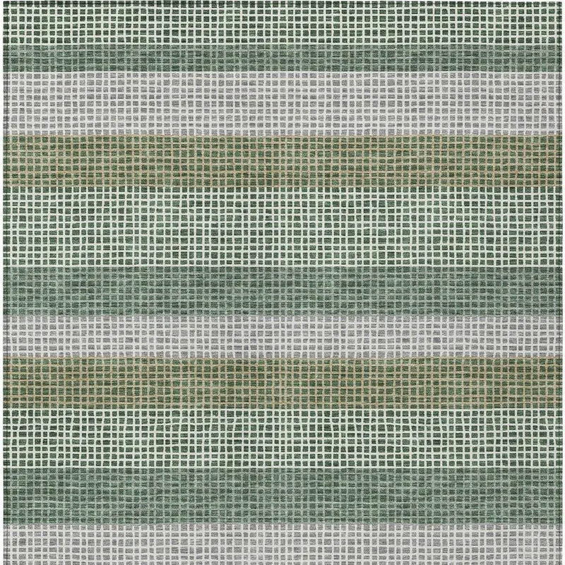 9' X 12' Green And Ivory Striped Washable Indoor Outdoor Area Rug Homeroots Outdoor