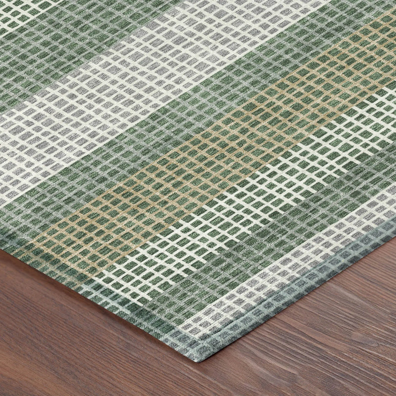 9' X 12' Green And Ivory Striped Washable Indoor Outdoor Area Rug Homeroots Outdoor