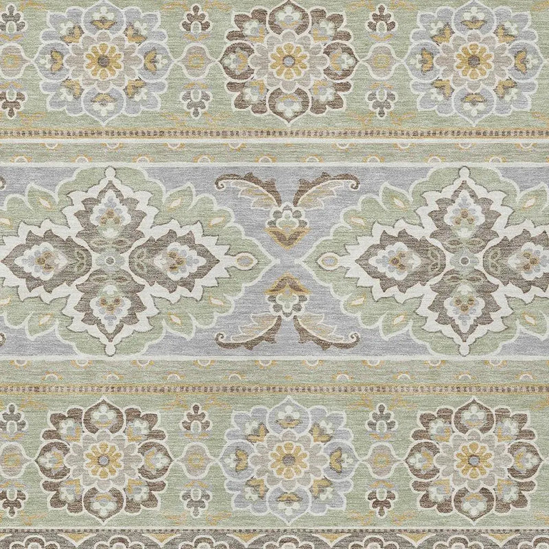 9' X 12' Green And Ivory Tribal Washable Indoor Outdoor Area Rug Homeroots Outdoor