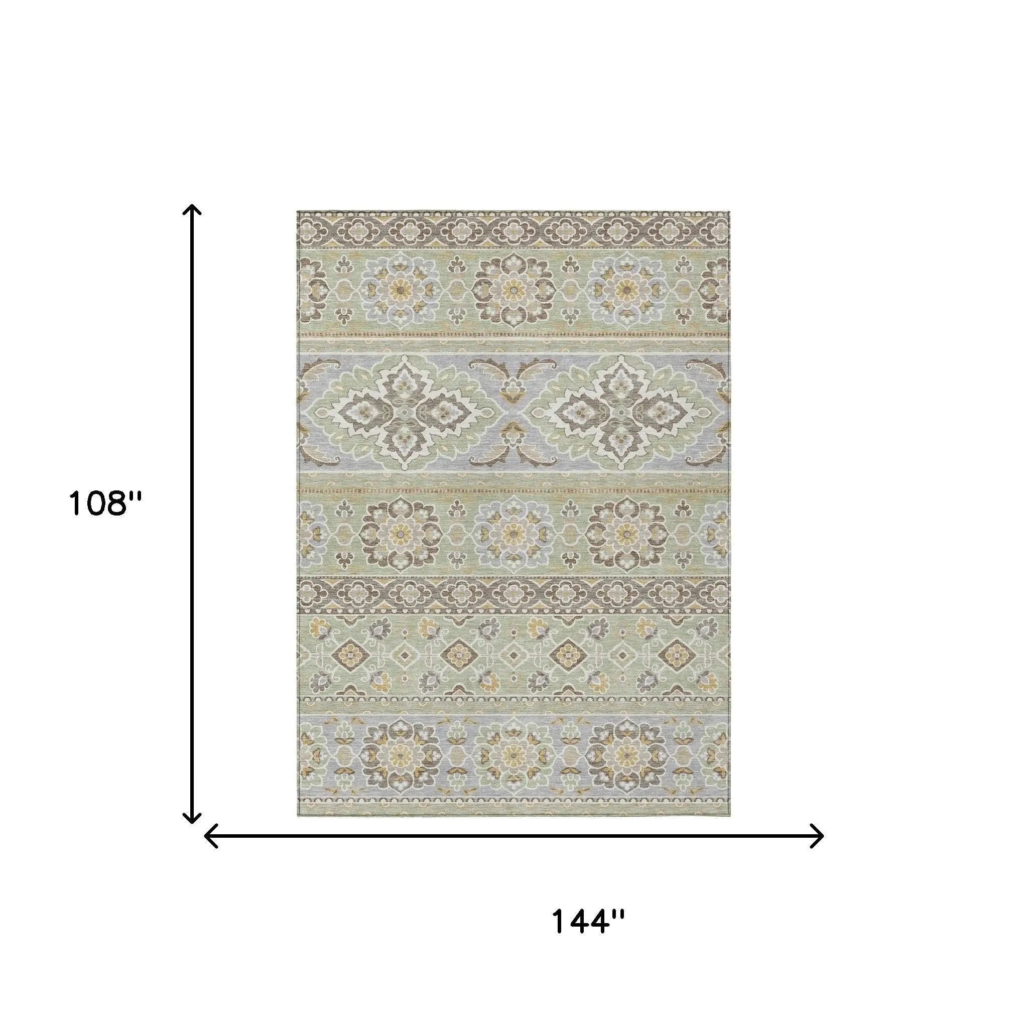 9' X 12' Green And Ivory Tribal Washable Indoor Outdoor Area Rug Homeroots Outdoor
