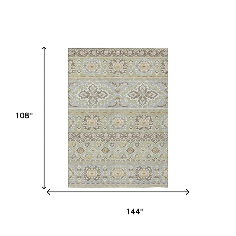 9' X 12' Green And Ivory Tribal Washable Indoor Outdoor Area Rug Homeroots Outdoor