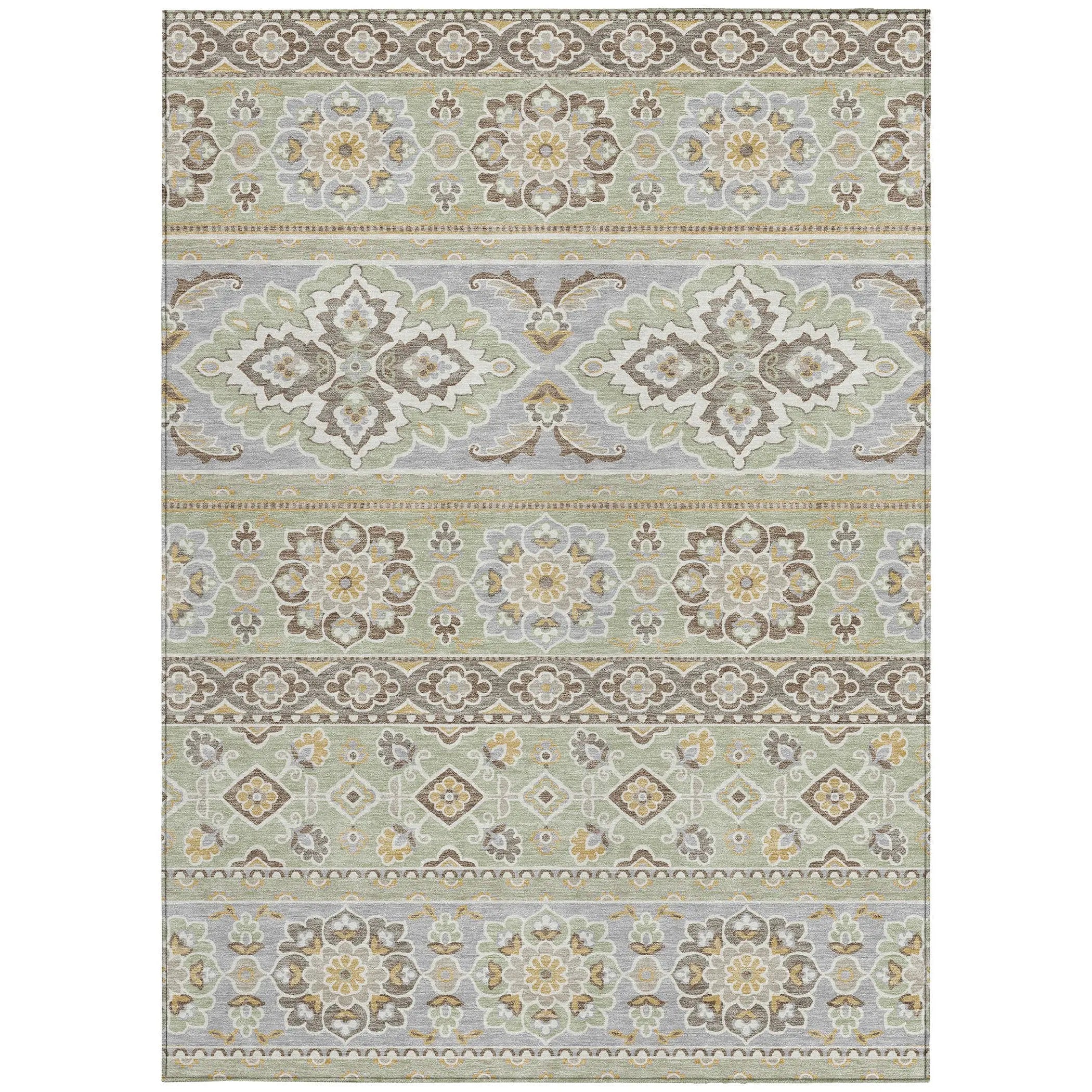 9' X 12' Green And Ivory Tribal Washable Indoor Outdoor Area Rug Homeroots Outdoor