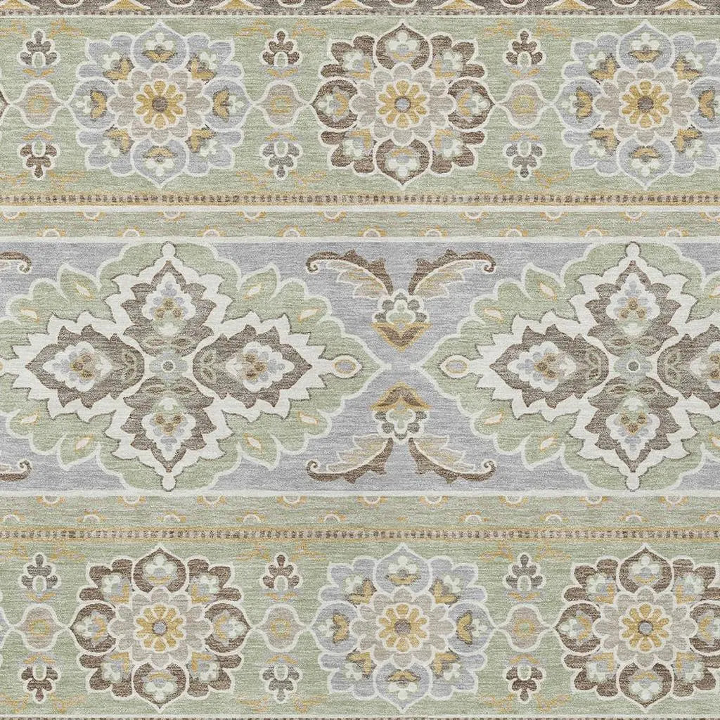 9' X 12' Green And Ivory Tribal Washable Indoor Outdoor Area Rug Homeroots Outdoor