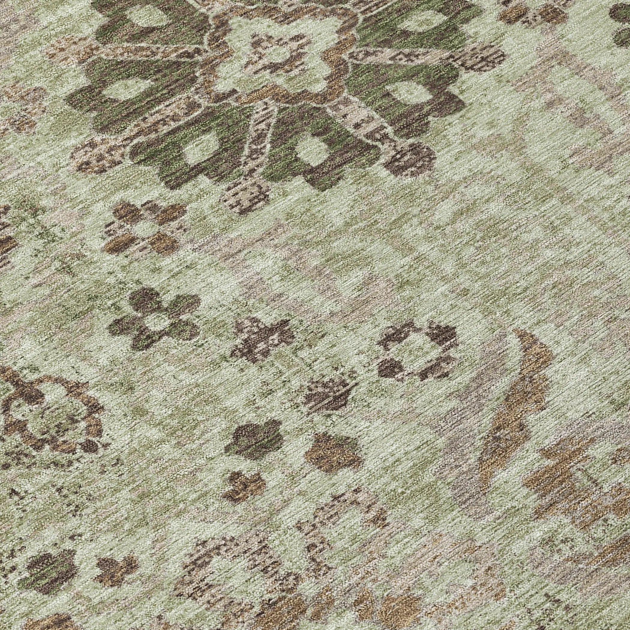9' X 12' Green And Khaki Damask Washable Indoor Outdoor Area Rug Homeroots Outdoor