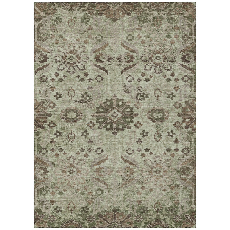 9' X 12' Green And Khaki Damask Washable Indoor Outdoor Area Rug Homeroots Outdoor