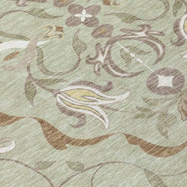 9' X 12' Green And Khaki Damask Washable Indoor Outdoor Area Rug Homeroots Outdoor