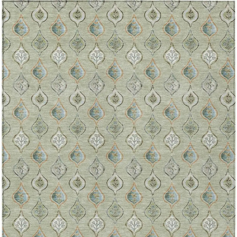 9' X 12' Green And Khaki Floral Washable Indoor Outdoor Area Rug Homeroots Outdoor