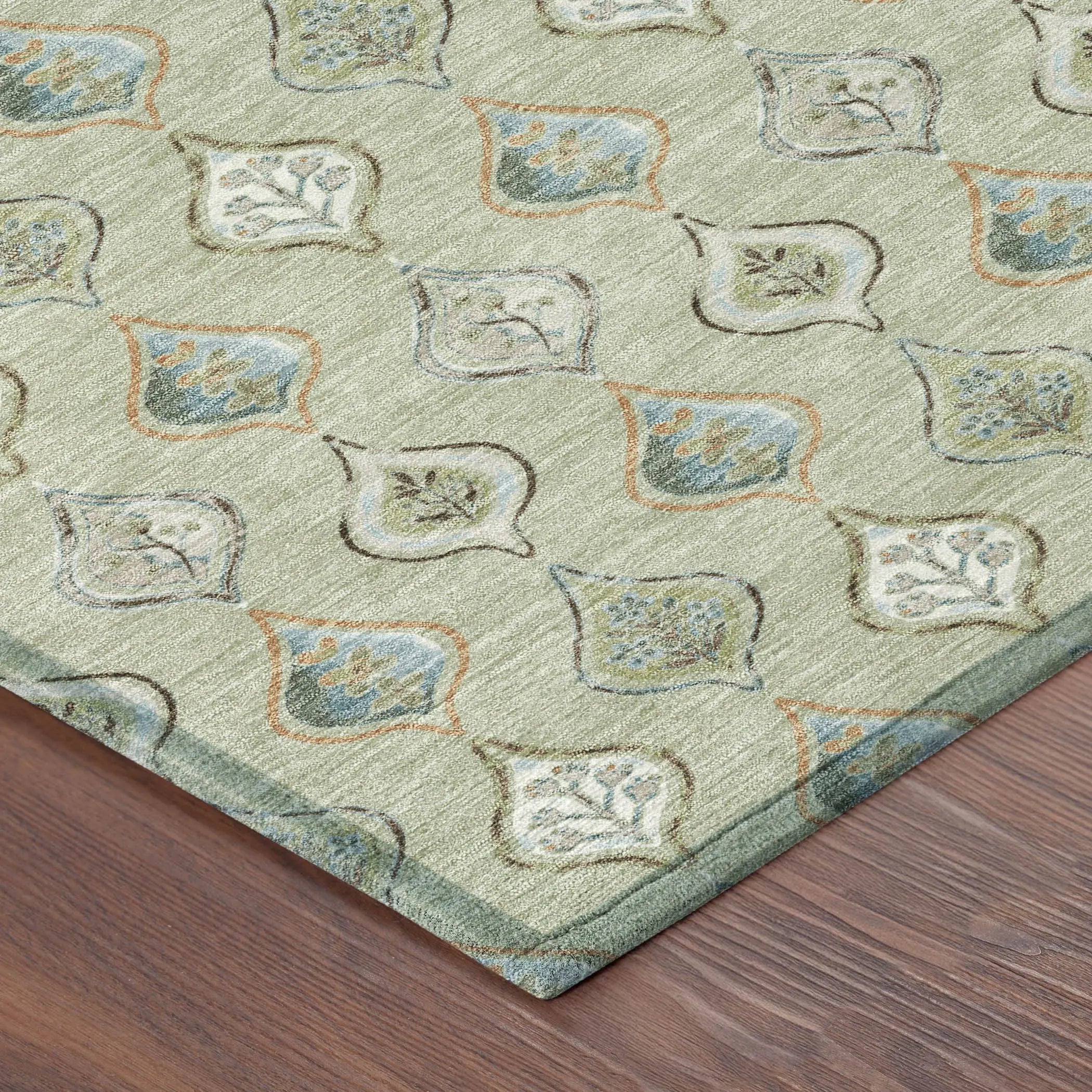 9' X 12' Green And Khaki Floral Washable Indoor Outdoor Area Rug Homeroots Outdoor