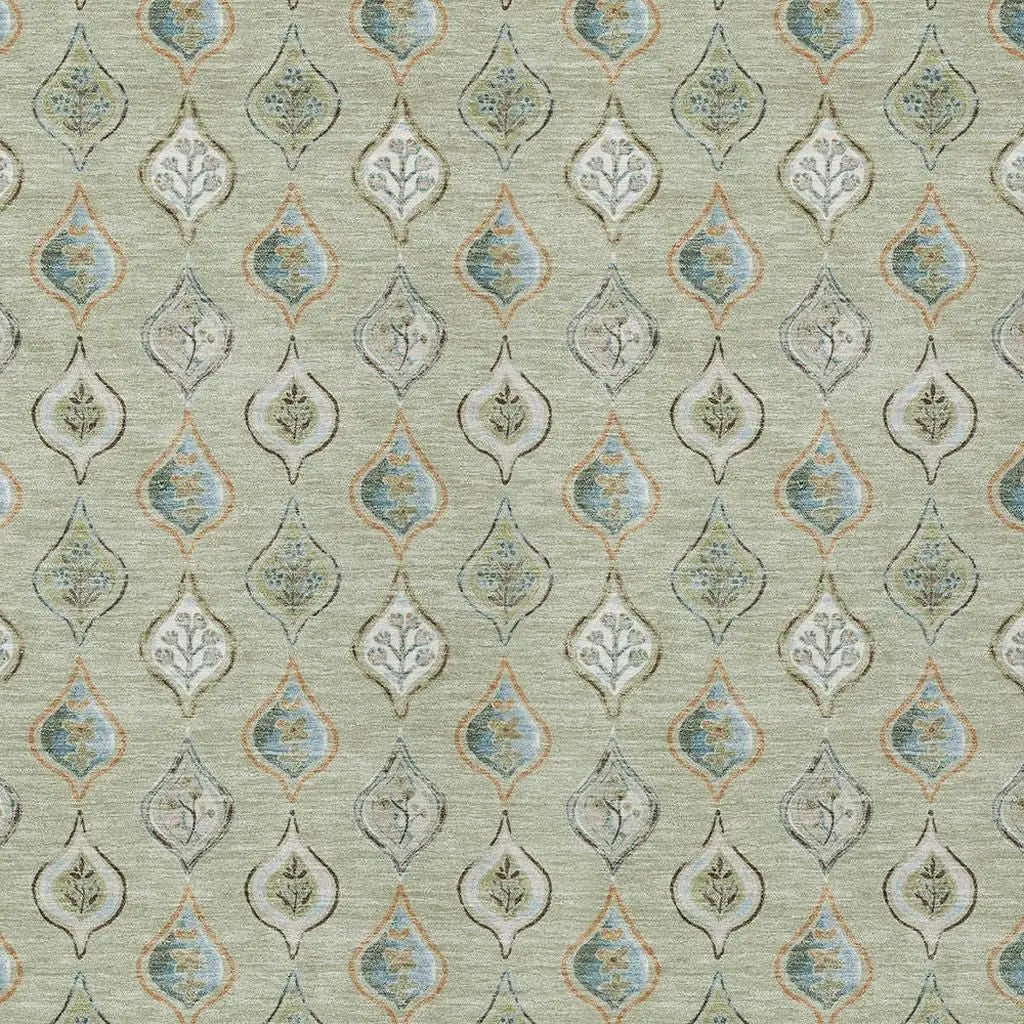 9' X 12' Green And Khaki Floral Washable Indoor Outdoor Area Rug Homeroots Outdoor