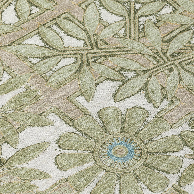 9' X 12' Green And Khaki Floral Washable Indoor Outdoor Area Rug Homeroots Outdoor