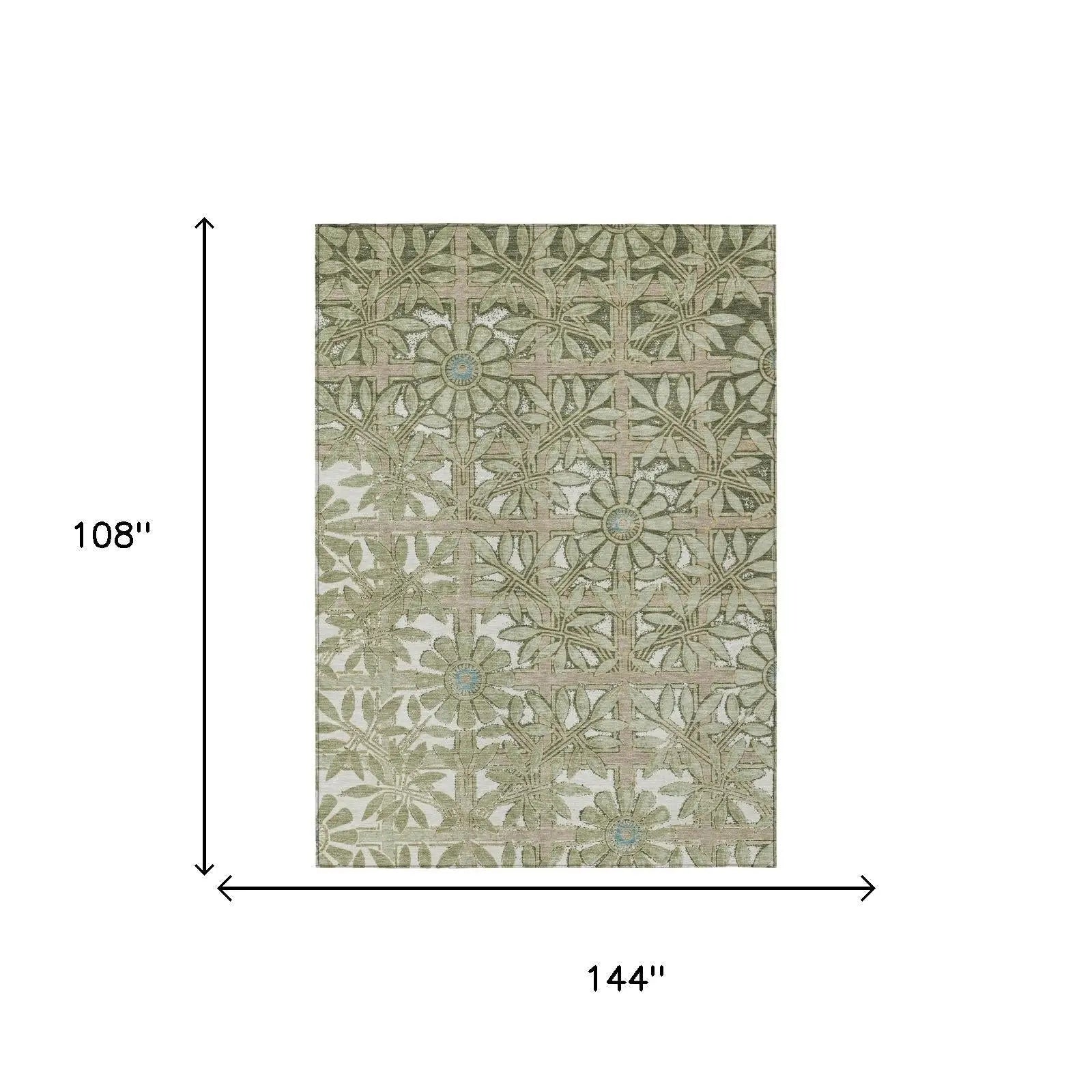 9' X 12' Green And Khaki Floral Washable Indoor Outdoor Area Rug Homeroots Outdoor
