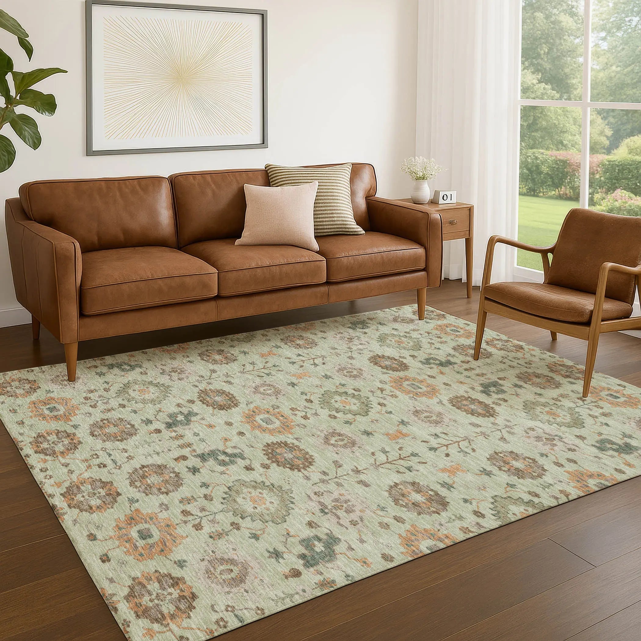 9' X 12' Green And Khaki Geometric Washable Indoor Outdoor Area Rug Homeroots Outdoor