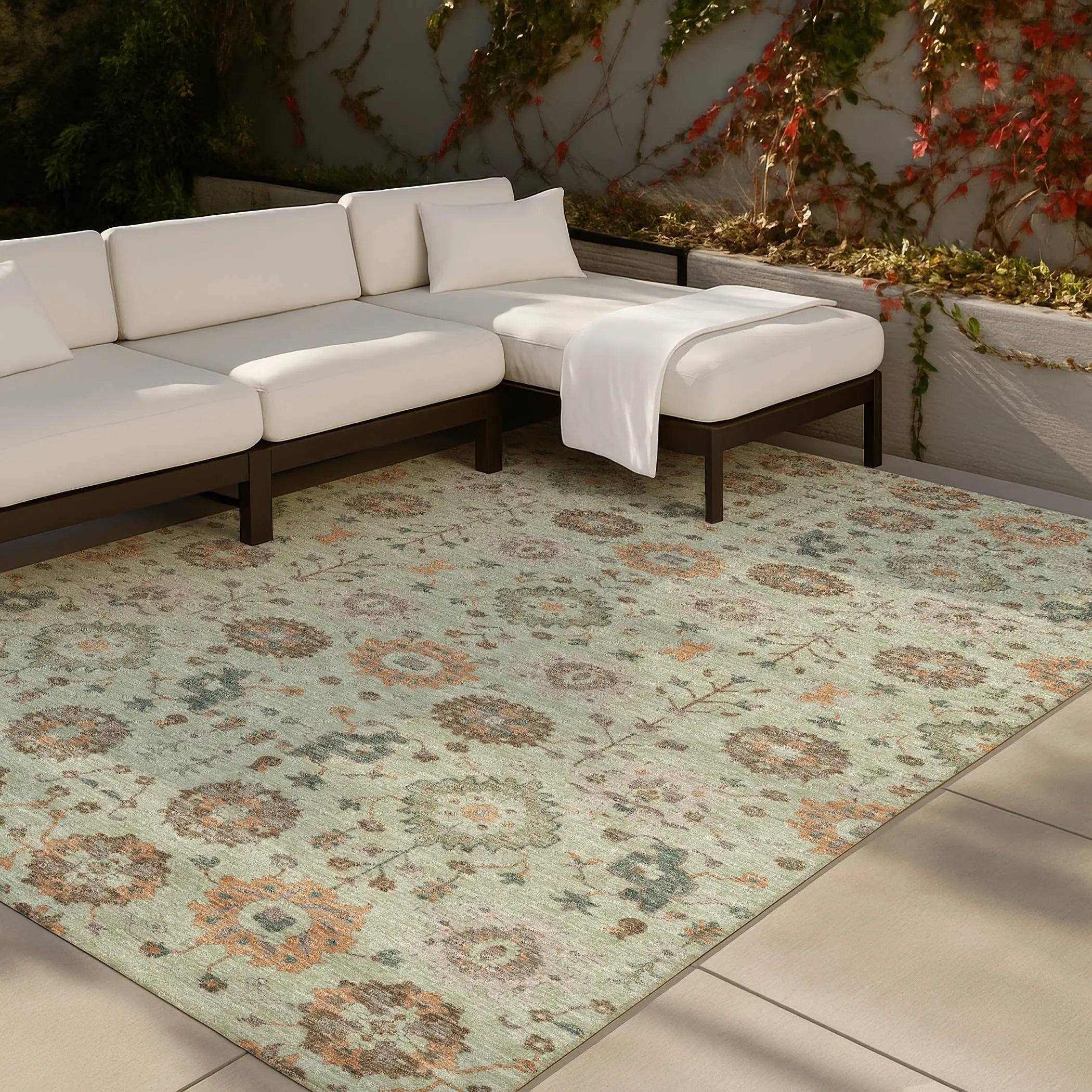 9' X 12' Green And Khaki Geometric Washable Indoor Outdoor Area Rug Homeroots Outdoor
