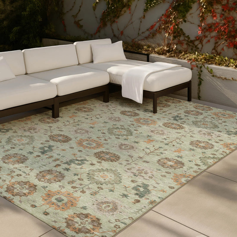 9' X 12' Green And Khaki Geometric Washable Indoor Outdoor Area Rug Homeroots Outdoor