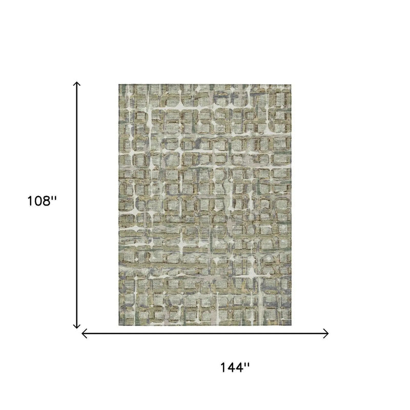 9' X 12' Green And Khaki Geometric Washable Indoor Outdoor Area Rug Homeroots Outdoor