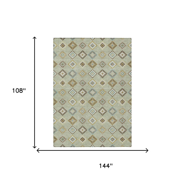 9' X 12' Green And Khaki Geometric Washable Indoor Outdoor Area Rug Homeroots Outdoor