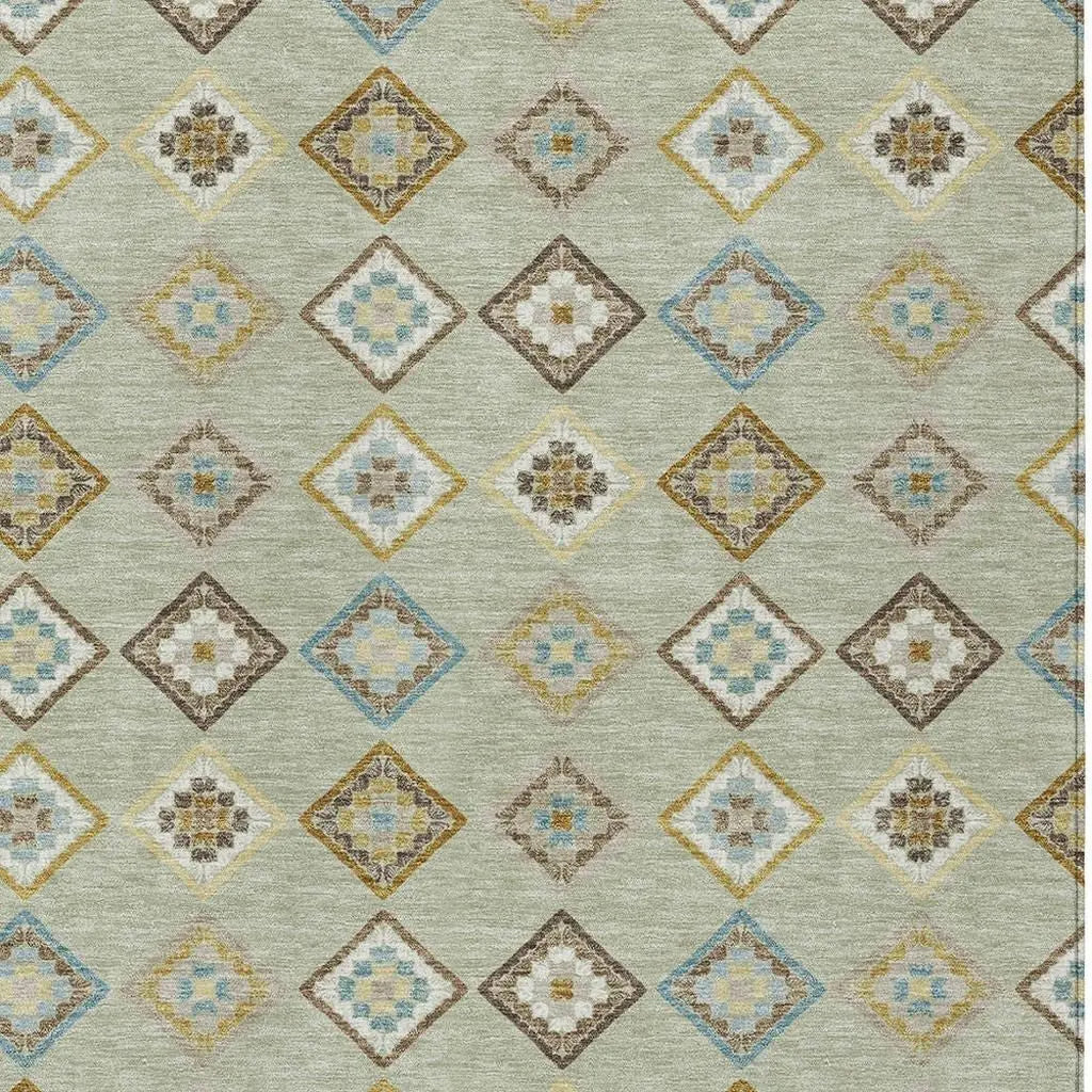 9' X 12' Green And Khaki Geometric Washable Indoor Outdoor Area Rug Homeroots Outdoor