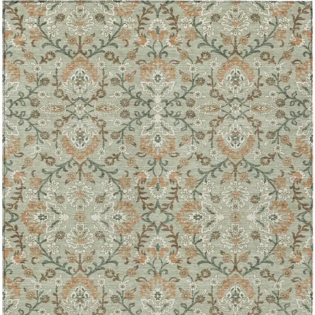 9' X 12' Green And Khaki Geometric Washable Indoor Outdoor Area Rug Homeroots Outdoor