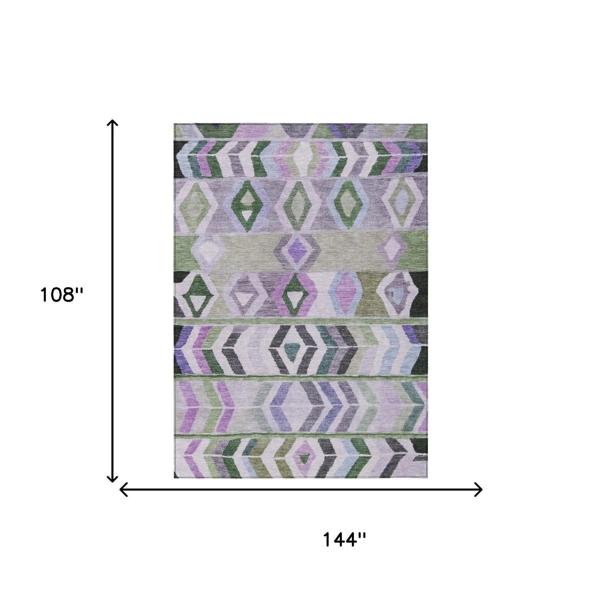 9' X 12' Green And Lavender Tribal Washable Indoor Outdoor Area Rug Homeroots Outdoor