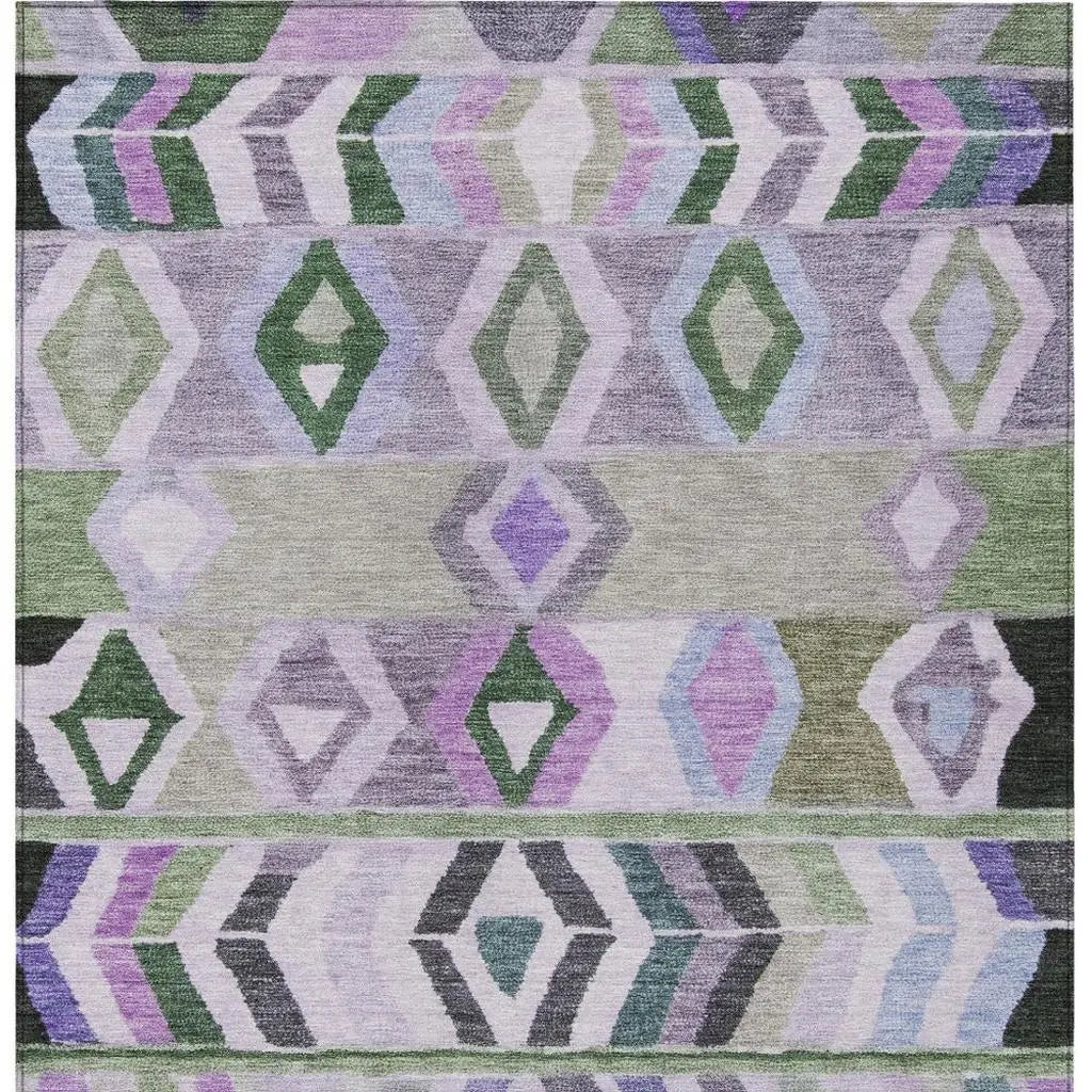 9' X 12' Green And Lavender Tribal Washable Indoor Outdoor Area Rug Homeroots Outdoor