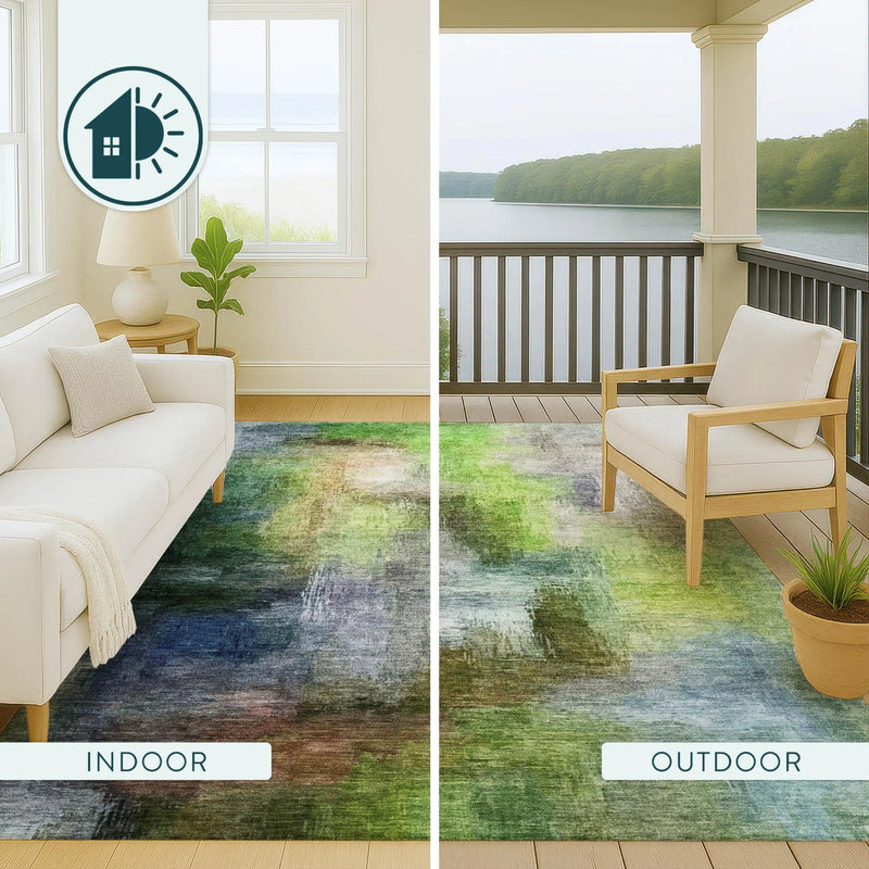 9' X 12' Green And Lime Green Abstract Washable Indoor Outdoor Area Rug Homeroots Outdoor