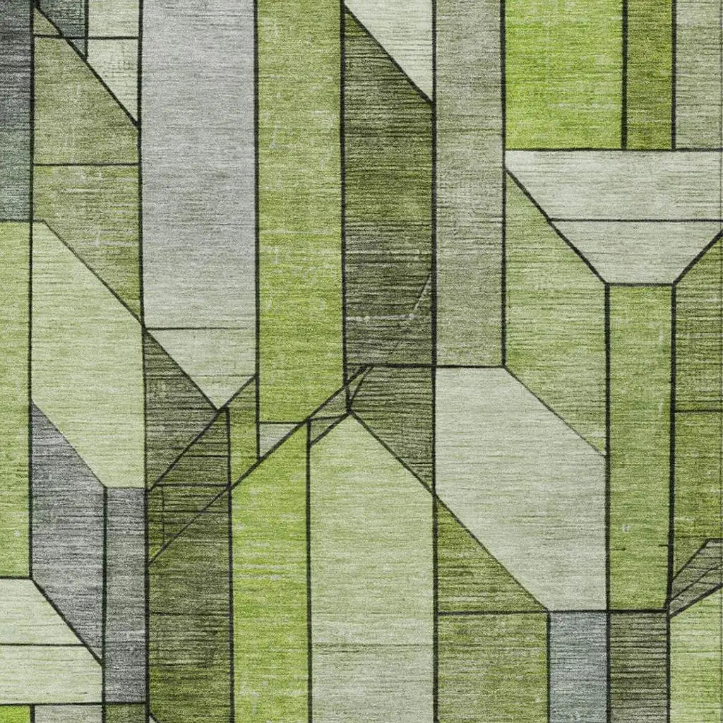 9' X 12' Green And Lime Green Geometric Washable Indoor Outdoor Area Rug Homeroots Outdoor