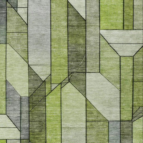 9' X 12' Green And Lime Green Geometric Washable Indoor Outdoor Area Rug Homeroots Outdoor