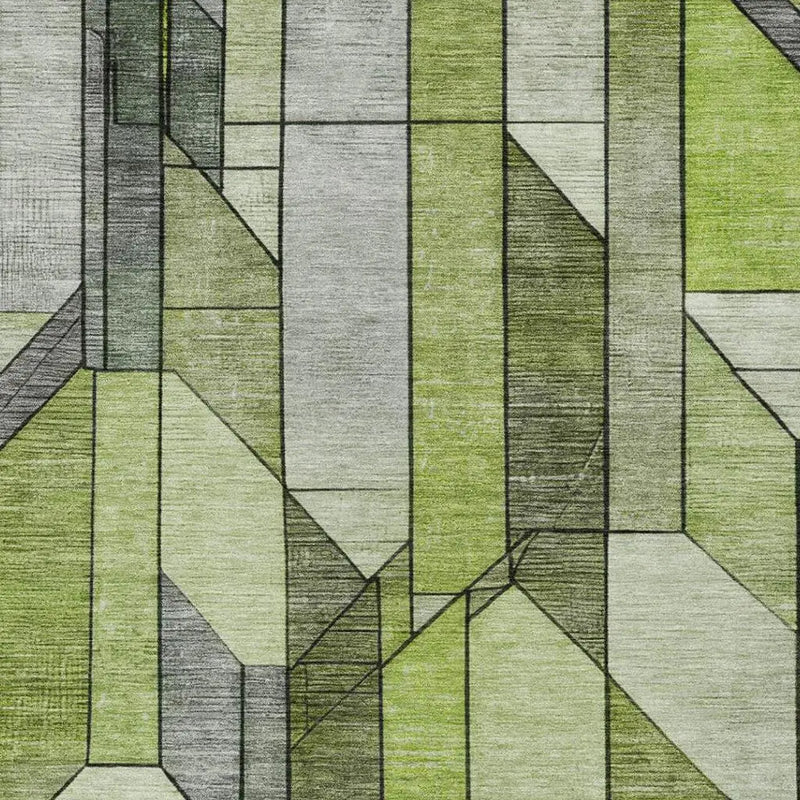 9' X 12' Green And Lime Green Geometric Washable Indoor Outdoor Area Rug Homeroots Outdoor