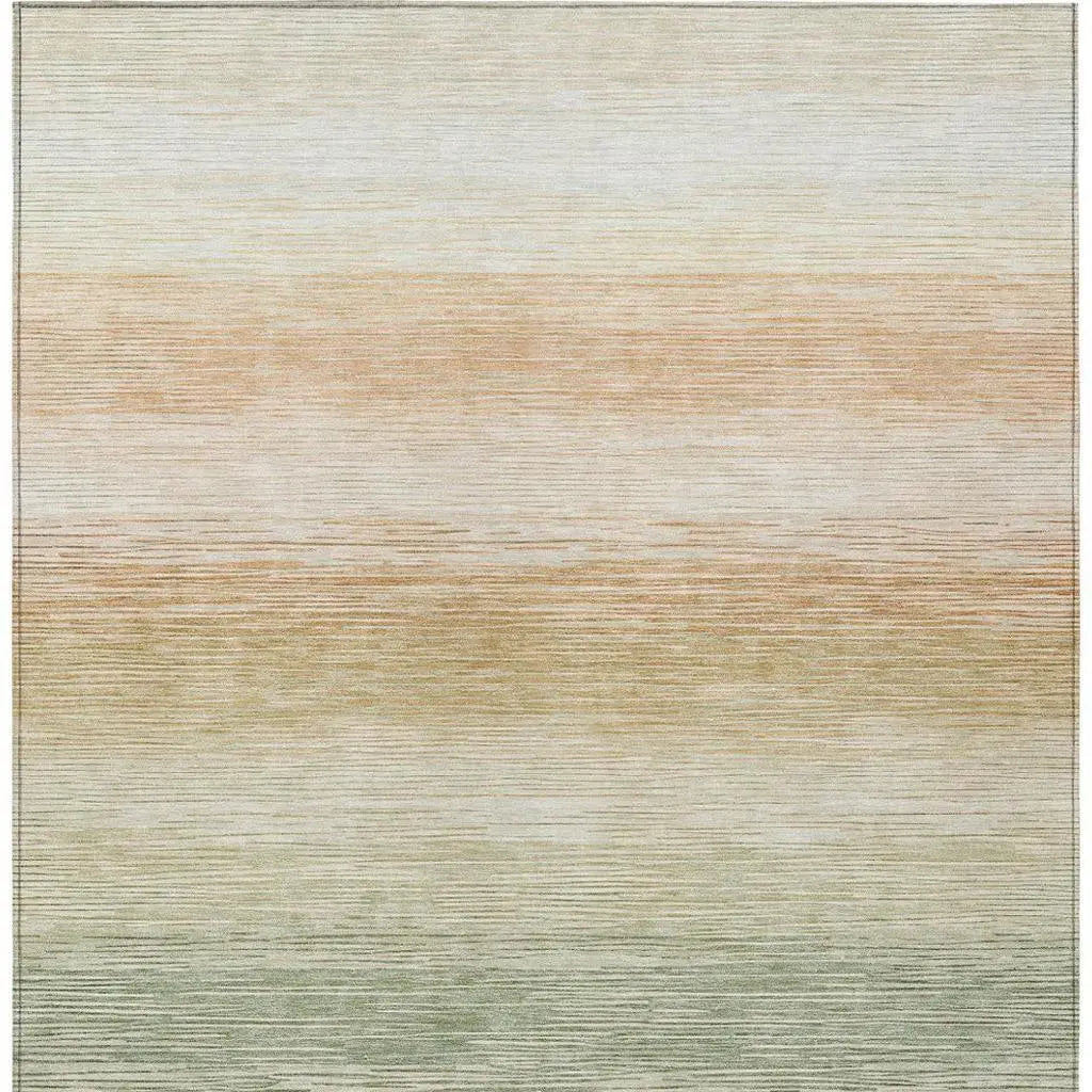 9' X 12' Green And Linen Striped Washable Indoor Outdoor Area Rug Homeroots Outdoor