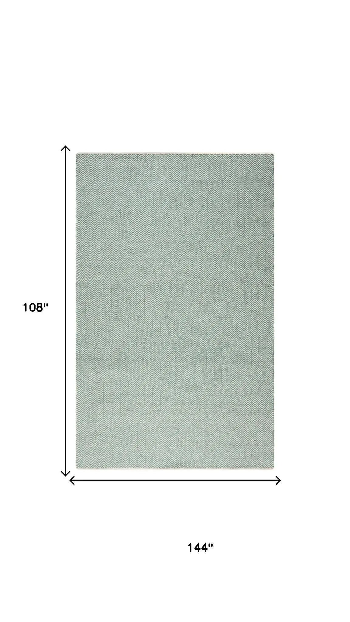 9' X 12' Green And Off White Wool Chevron Hand Woven Area Rug Homeroots Home Decor